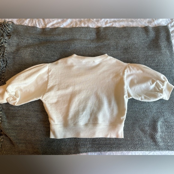 NWOT White Puff Sleeve Short Sleeve Cropped Sweatshirt - Picture 3 of 6